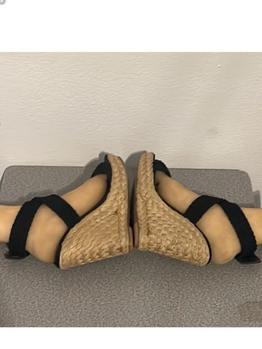 Authentic Stuart Weitzman luxury designer black wedge espadrilles sandals sz 9